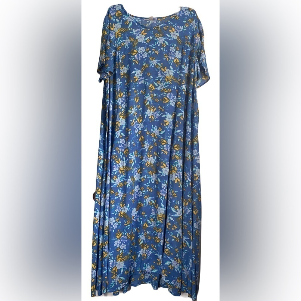 Woman Within Paisley Floral Blue MIDI Shift Summer Pullover Dress, Size: 18/20